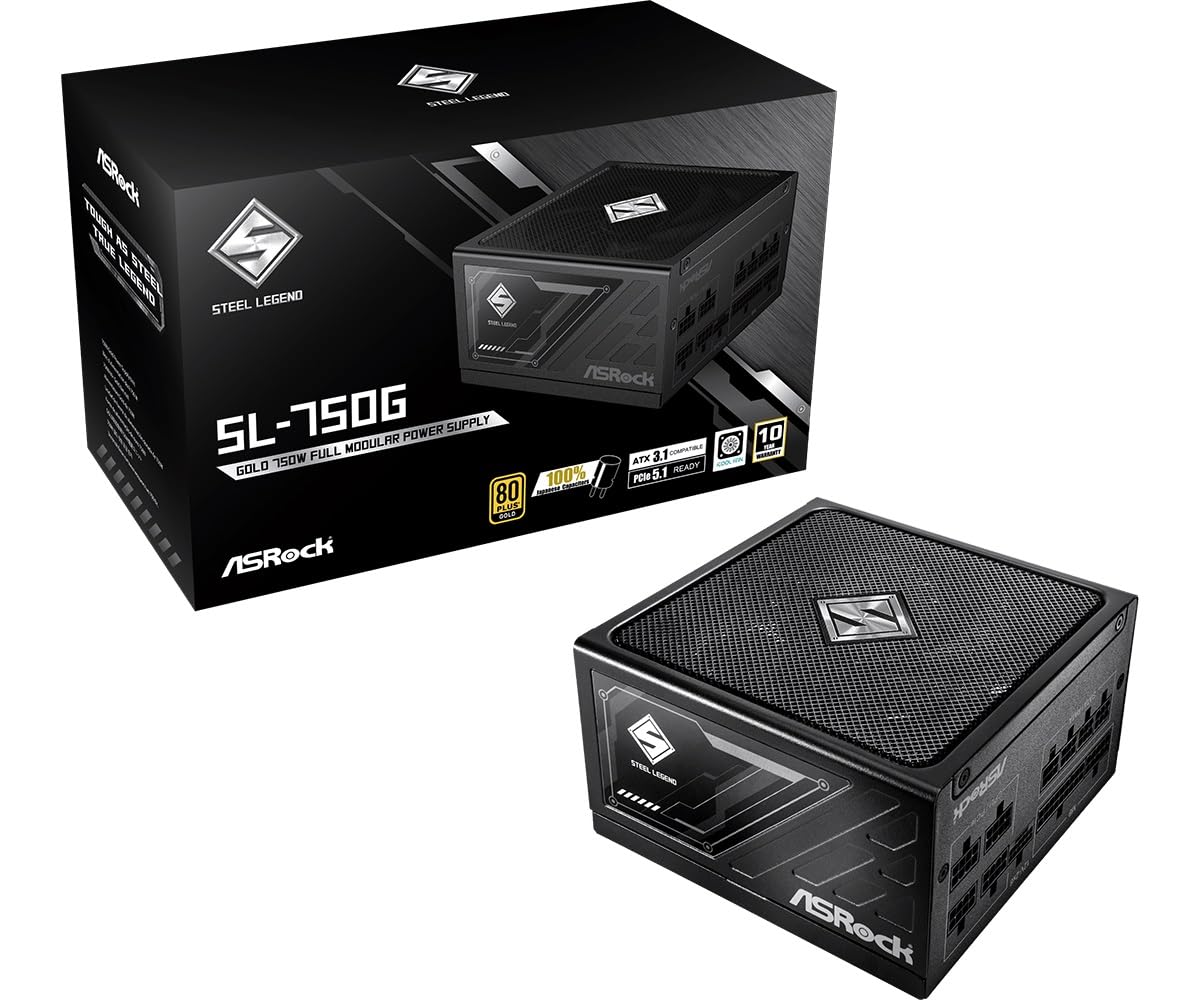Fuente ALIMENTACION ASROCK CL-750G,PSU,750W,80 Plus Gold,120MM,Active PFC,PCI-E 5.1 (12+4pin) x1,PCI-E (6+2 Pin) x4,SATA (5 Pin) x4