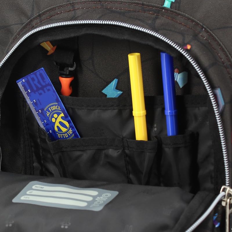 TOTTO - Mochila Escolar con Ruedas, Modelo Papel, Mochila Grande, Capacidad 33 Litros, Bolsillo para PC 14", 3 Compartimentos, Ruedas Grandes, Manija Telescópica, Estampado Videojuegos Negro