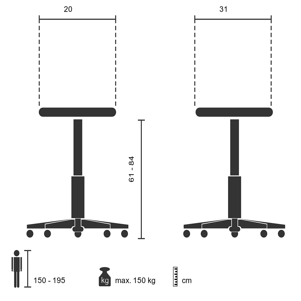 hjh OFFICE 830010 Silla de Trabajo Top Work 32 Espuma Duro Negro Bastidor metálico Estable Asiento inclinable, Talla única