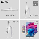 MSI Modern MD272UPHW Monitor Profesional UHD de 27" - Panel IPS de 3840 x 2160, 60 Hz, Montaje VESA, Ajustable en 4 direcciones - HDMI 2.0b, DisplayPort 1.4a, Tipo-C - Blanco