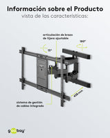 goobay 49746 Soporte de Pared para TV Pro FULLMOTION (XL) 43 a 100 Pulgadas (109-254 cm) Totalmente móvil, Giratorio/inclinable, 60 kg, estándar Vesa, Negro
