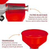 Wintem Exprimidor manual rojo 45 × 28,5 × 37 cm – Hecho de hierro fundido y acero inoxidable es resistente y duradero – Hélice eje tomate de resina acetálica resiste más de 220 °C – Fijación con