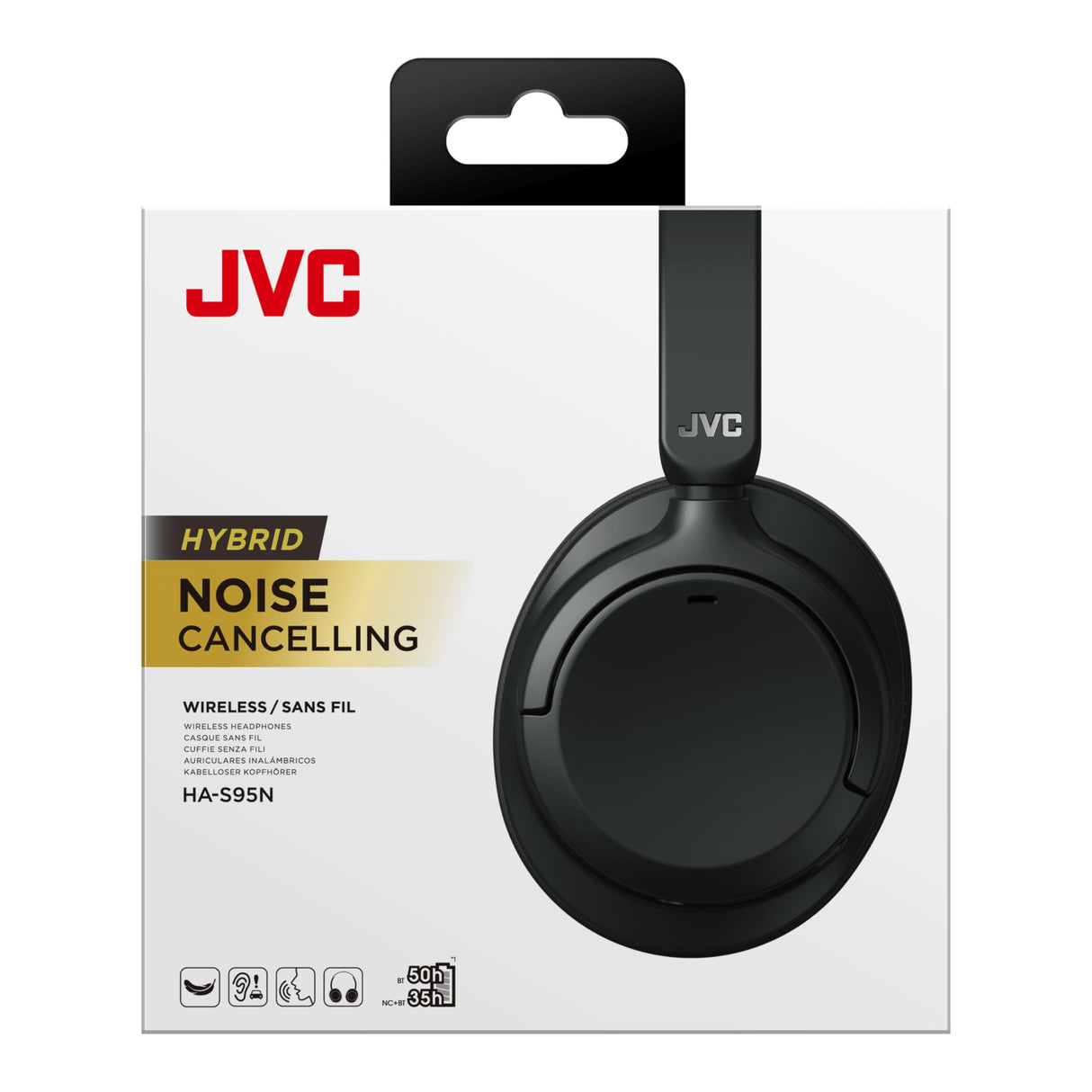 JVC Auriculares Inalámbricos Bluetooth, 50 Horas de Batería, Bluetooth 5.3, Auriculares Cancelación de Ruido con Micrófono Integrado, 3 Modos de Sonido, Conexión Multipunto (Negro) - HA-S95N