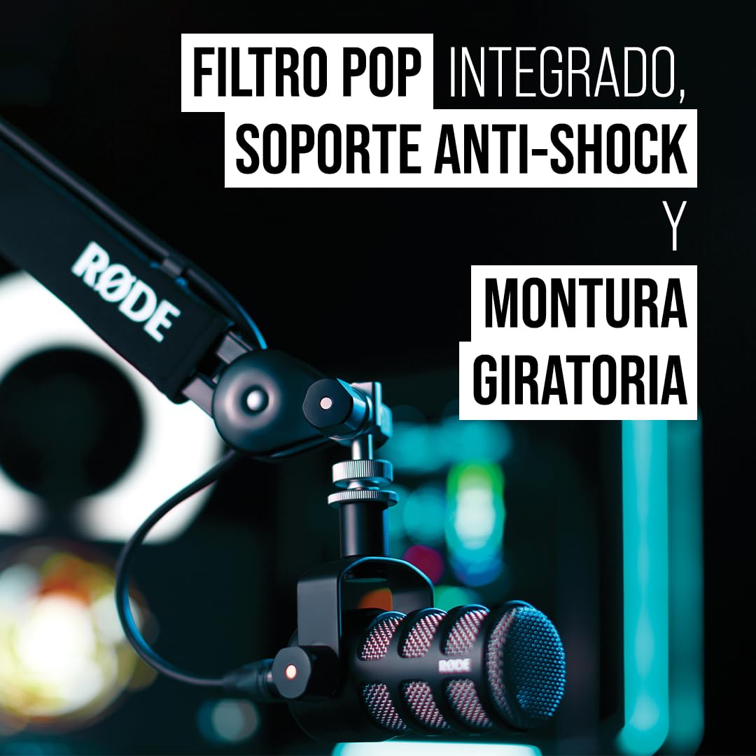 PodMic de RØDE - Micrófono dinámico con calidad broadcast con soporte giratorio integrado para producción de podcasts, transmisión en streaming, juegos y grabación de voz