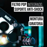 PodMic de RØDE - Micrófono dinámico con calidad broadcast con soporte giratorio integrado para producción de podcasts, transmisión en streaming, juegos y grabación de voz