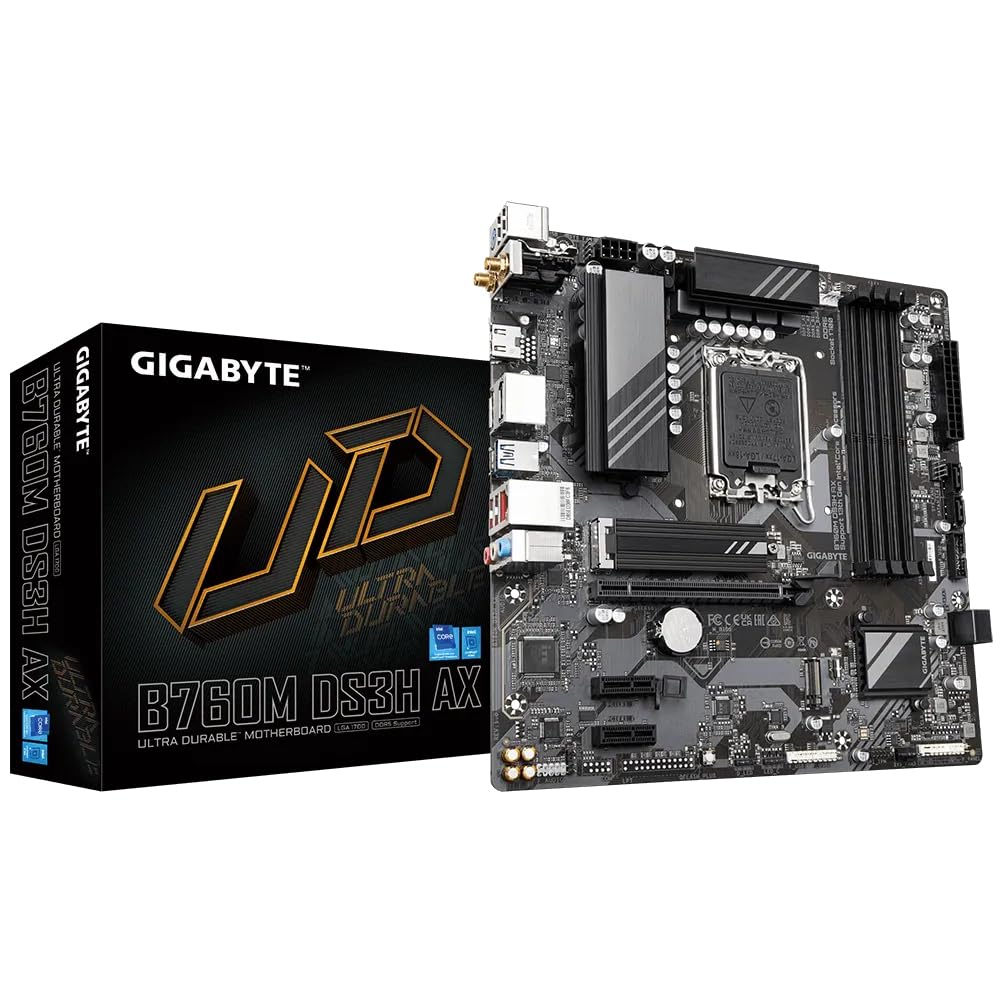 GIGABYTE B760M DS3H AX Placa Base - Compatible con procesadores Intel Core de 14ª generación, VRM Digital de 6+2+1 Fases, hasta 7600MHz DDR5 (OC), 2X PCIe 4.0 M.2, Wi-Fi 6E, LAN 2.5GbE, USB 3.2 Gen 2