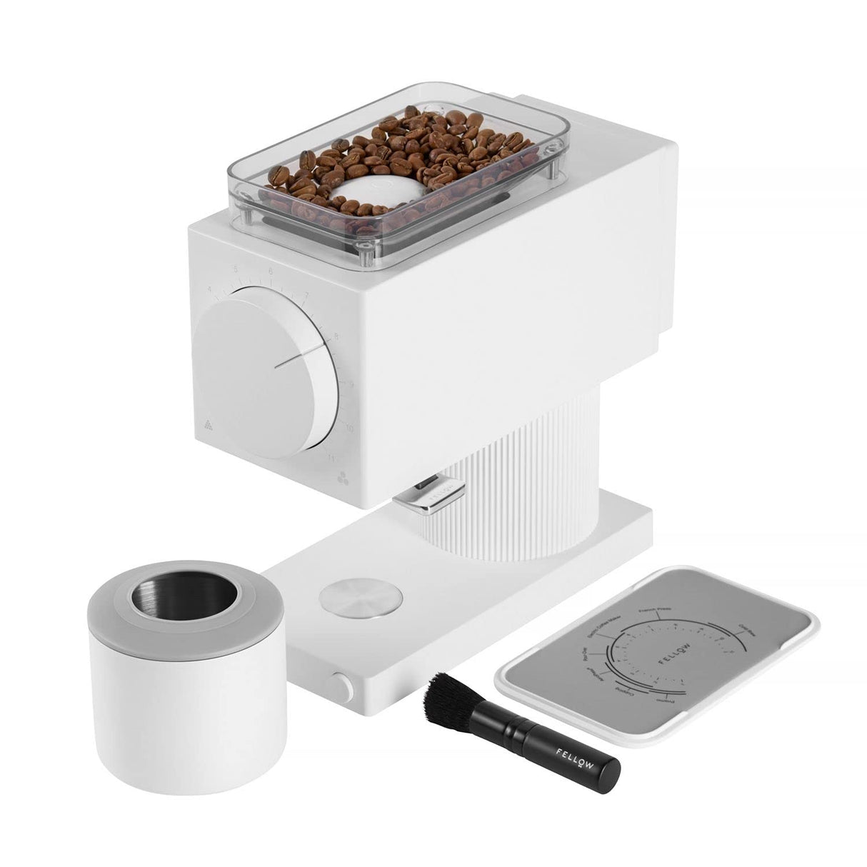 Fellow Ode Molinillo de Café - Molinillo de café - Molinillo de café en grano con 31 ajustes para goteo, prensa francesa e infusión en frío - Molinillo eléctrico pequeño - Blanco mate