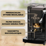 FABER COFFEE MACHINES | Modelo Pro Mini Deluxe | Cafetera con cápsulas ese 44 mm | Color Mat Black Chrome acabados | Pressacialda en latón