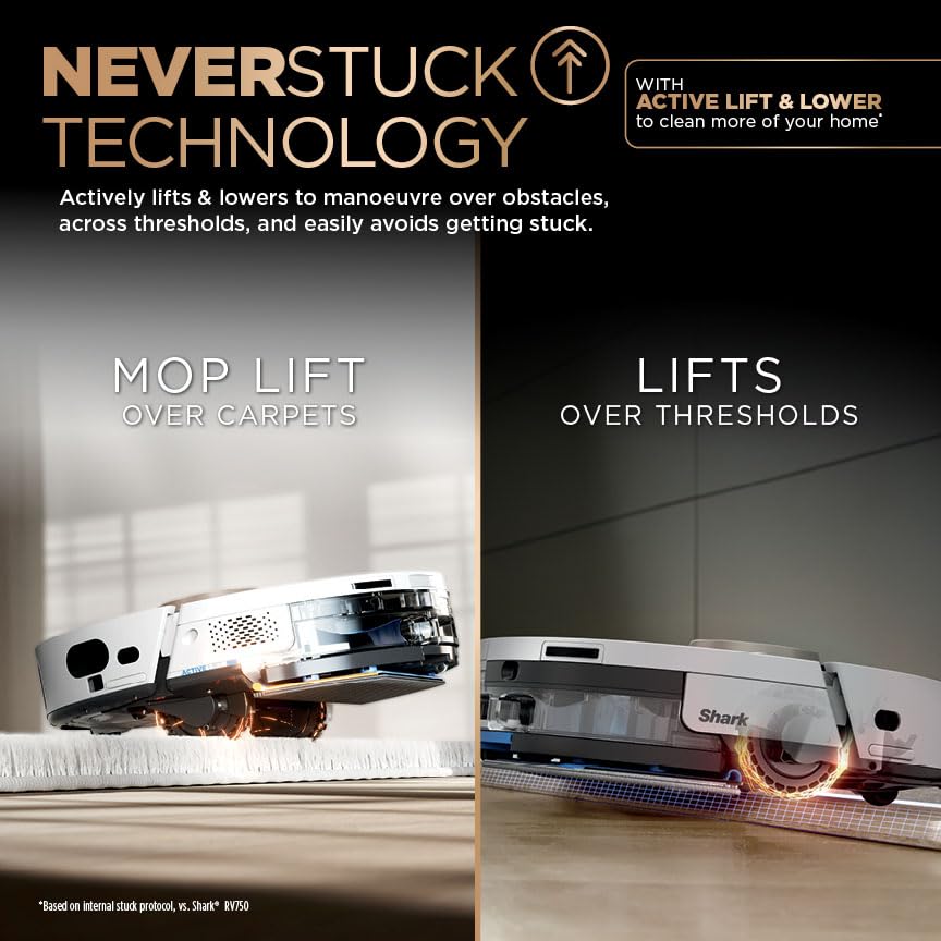 SHARK PowerDetect Robot Aspirador 2 en 1 y mopa, NeverTouch Pro 60 días autovacía, Auto-Recarga y autolimpiante Robot Aspirador con navegación 3D y LiDAR, NeverStuck Obstáculo Bypass, WiFi/App/Alexa,
