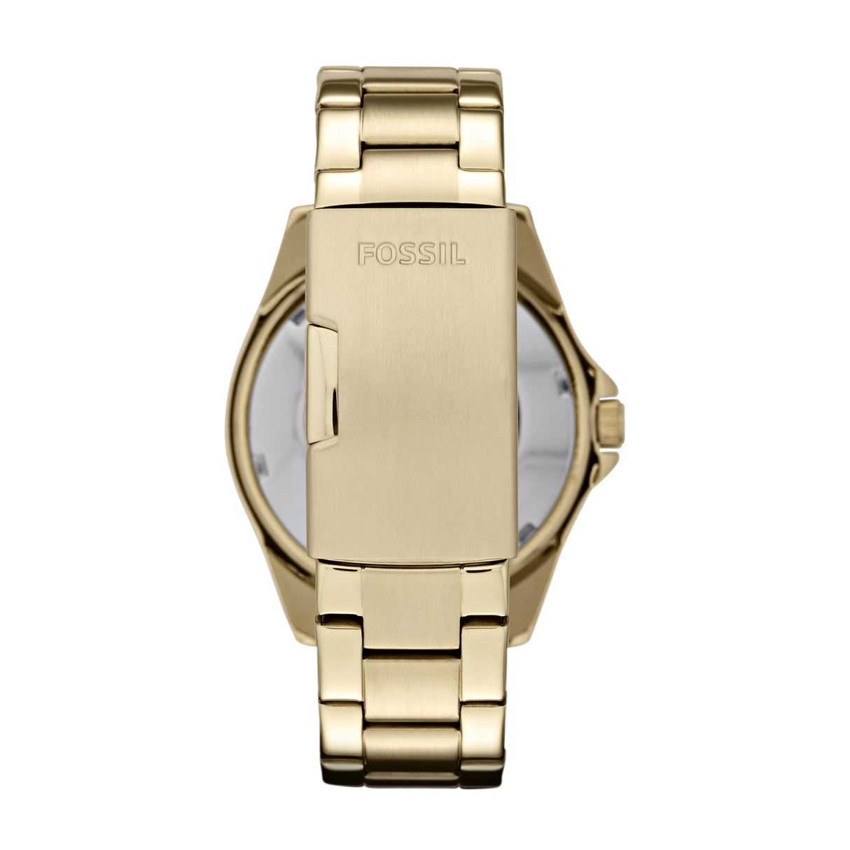 Fossil Riley Reloj para mujer, movimiento cronógrafo con correa de acero o piel, Dorado y purpurina, 38MM