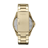 Fossil Riley Reloj para mujer, movimiento cronógrafo con correa de acero o piel, Dorado y purpurina, 38MM