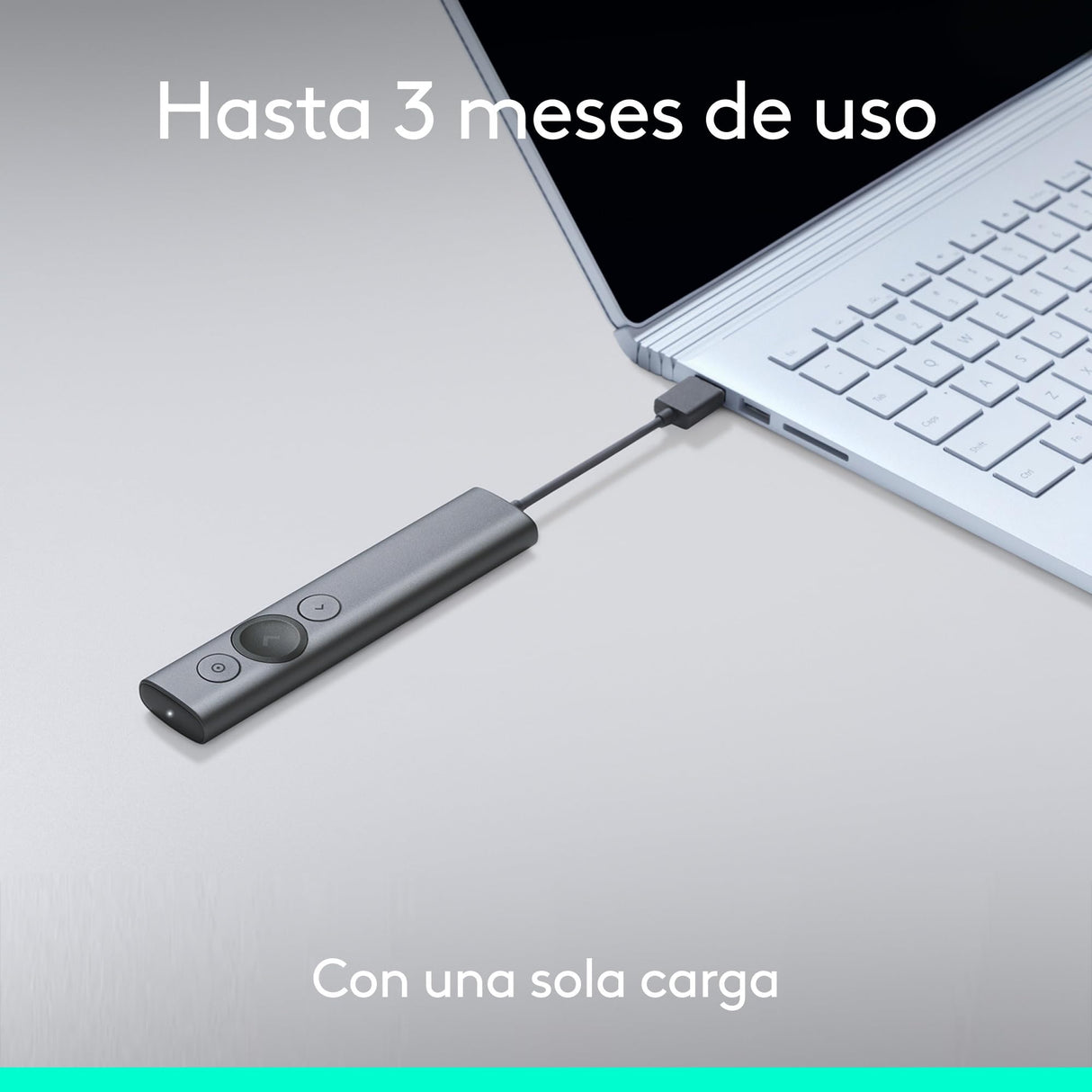 Logitech Spotlight Presentador Inalámbrico, 2.4 GHz y Bluetooth, Receptor USB, Puntero Láser Digital, Distancia de 30 Metros, Cronometro, PC/Mac/Android/iOS, Negro/Blanco