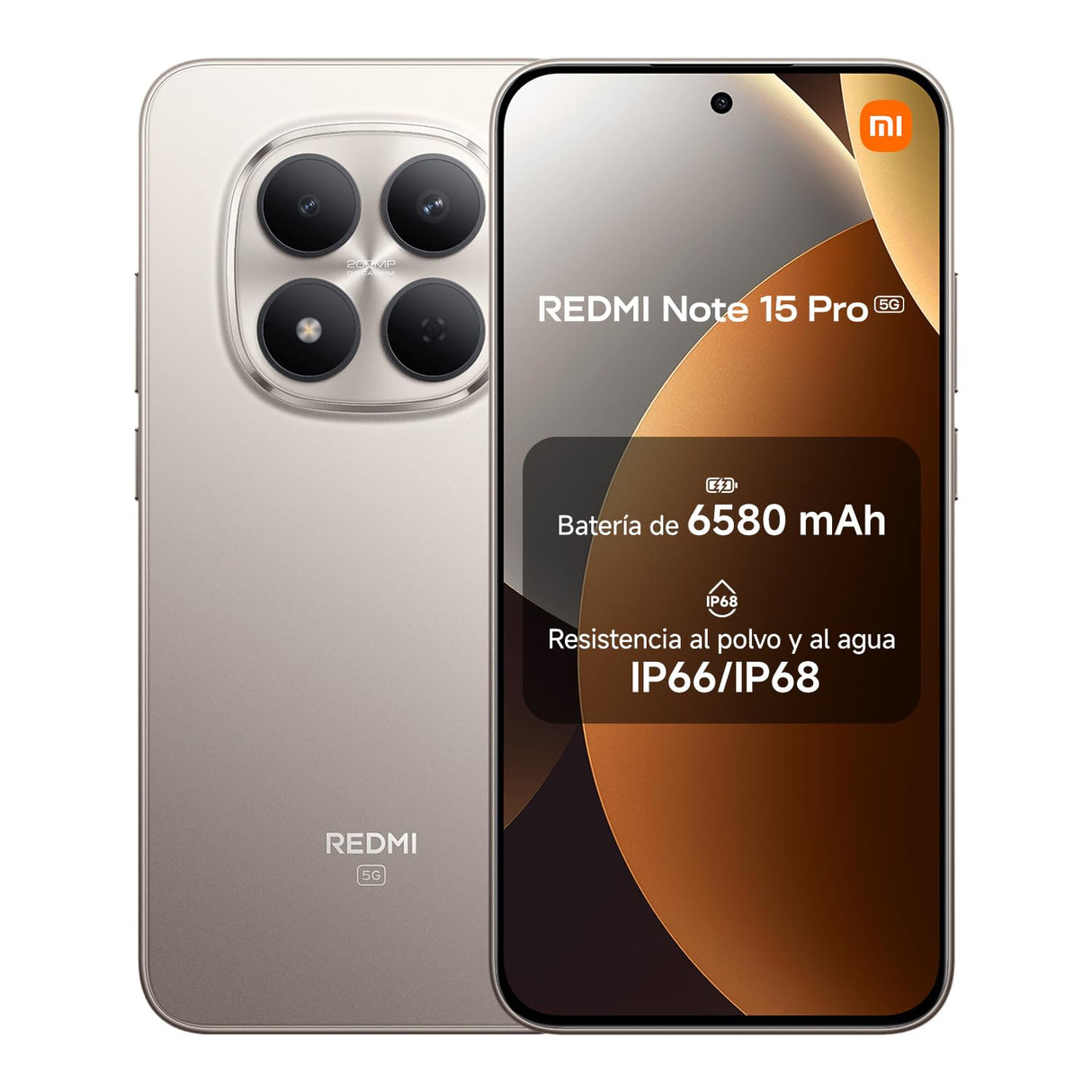 XIAOMI REDMI Note 15 Pro 5G - Smartphone de 8+512GB, Pantalla de 6,83" 1.5K AMOLED, MediaTek Dimensity 7400-Ultra, cámara de 200MP, batería de 6580 mAh, Cargador no Incluido, Titanio (Versión ES)