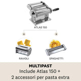 Marcato Pasta Set Máquina para Pasta Manual con Accesorios Incluido, Acero Cromado, Plata, 20 X 20.7 X 15.5 Cm