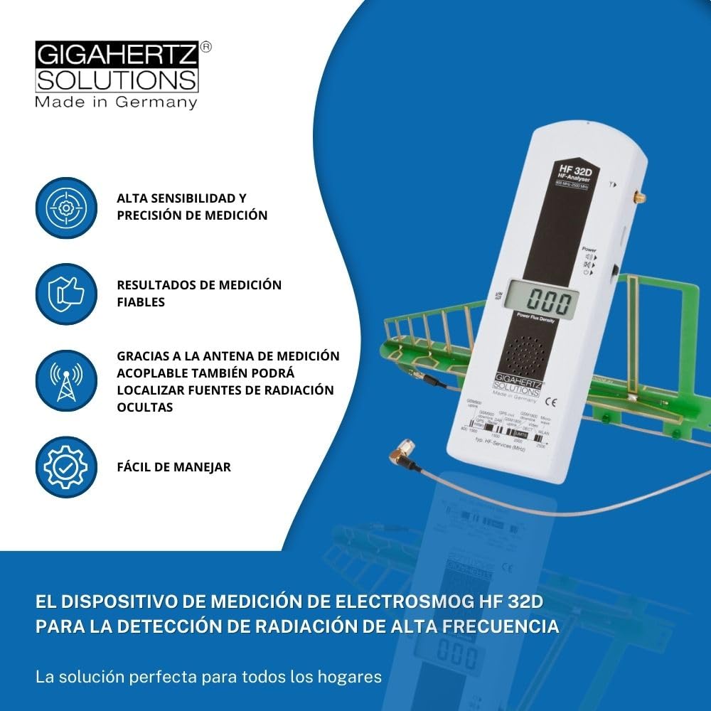 Gigahertz Solutions HF32D - Medidor de campo electromagnético (alta frecuencia, 800 MHz - 2.5 GHz, incluye telefonía móvil GSM)