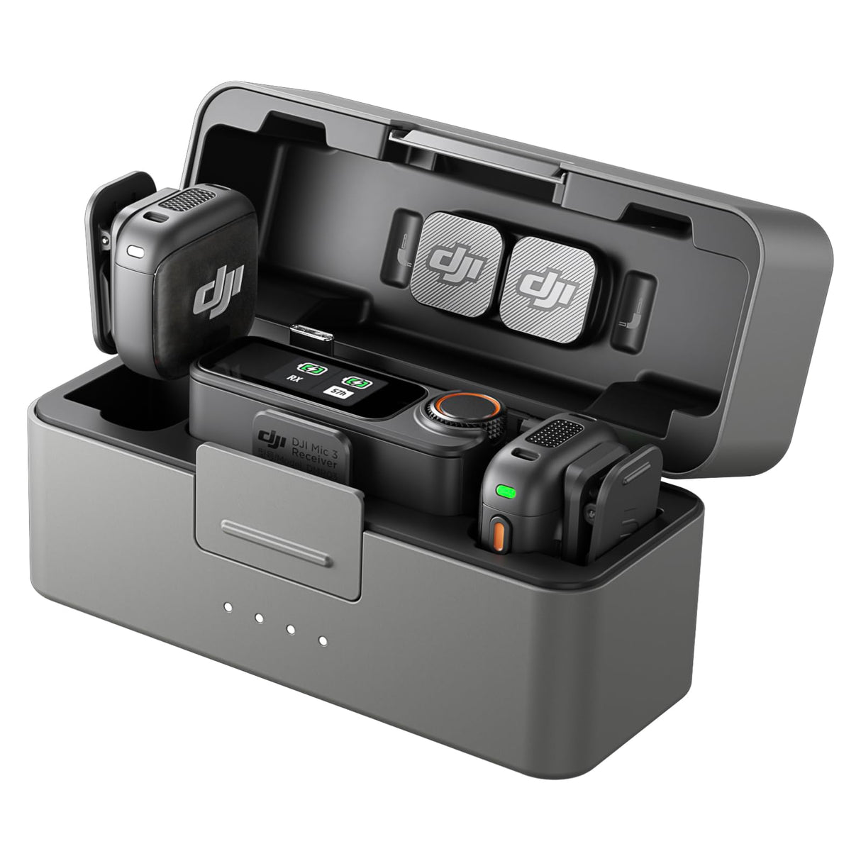 DJI Mic 3 (2 TX + 1 RX + Estuche de Carga), micrófono inalámbrico para iPhone/cámara/Android, Ultraligero, Control de Ganancia adaptativo para Volumen equilibrado, 28 Horas de Uso, vlog