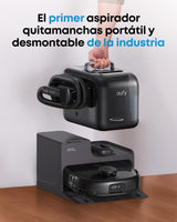 eufy Robot Aspirador Omni E28, Aspirador quitamanchas portátil, Sistema HydroJet, succión Turbo de 20.000 Pa, cepillos desenredantes DuoSpiral, Brazo CornerRover, estación Todo en uno.