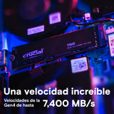 Crucial T500 SSD 2TB PCIe Gen4 NVMe M.2 SSD Interno Gaming, hasta 7400 MB/s, TLC NAND, Compatible con Ordenador Portátil y de Sobremesa, Disco Duro SSD, Microsoft DirectStorage - CT2000T500SSD8