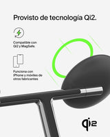 Belkin Soporte de Carga inalámbrica 3 en 1 con MagSafe, Cargador magnético Qi2 de 15 W, Carga rápida para iPhone 16, 15, 14 y 13, AirPods, Apple Watch y Otros (Fuente de alimentación incluida), Negro