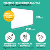 Pizarra Magnética Blanca, Pizarra Marco de Aluminio, Superficie Lisa Fácil de Borrar, Pizarra para Tomar Notas, Dibujar, Enseñar u Organizar, Herramienta para Oficina y Escuela - Ofituria (110x80)