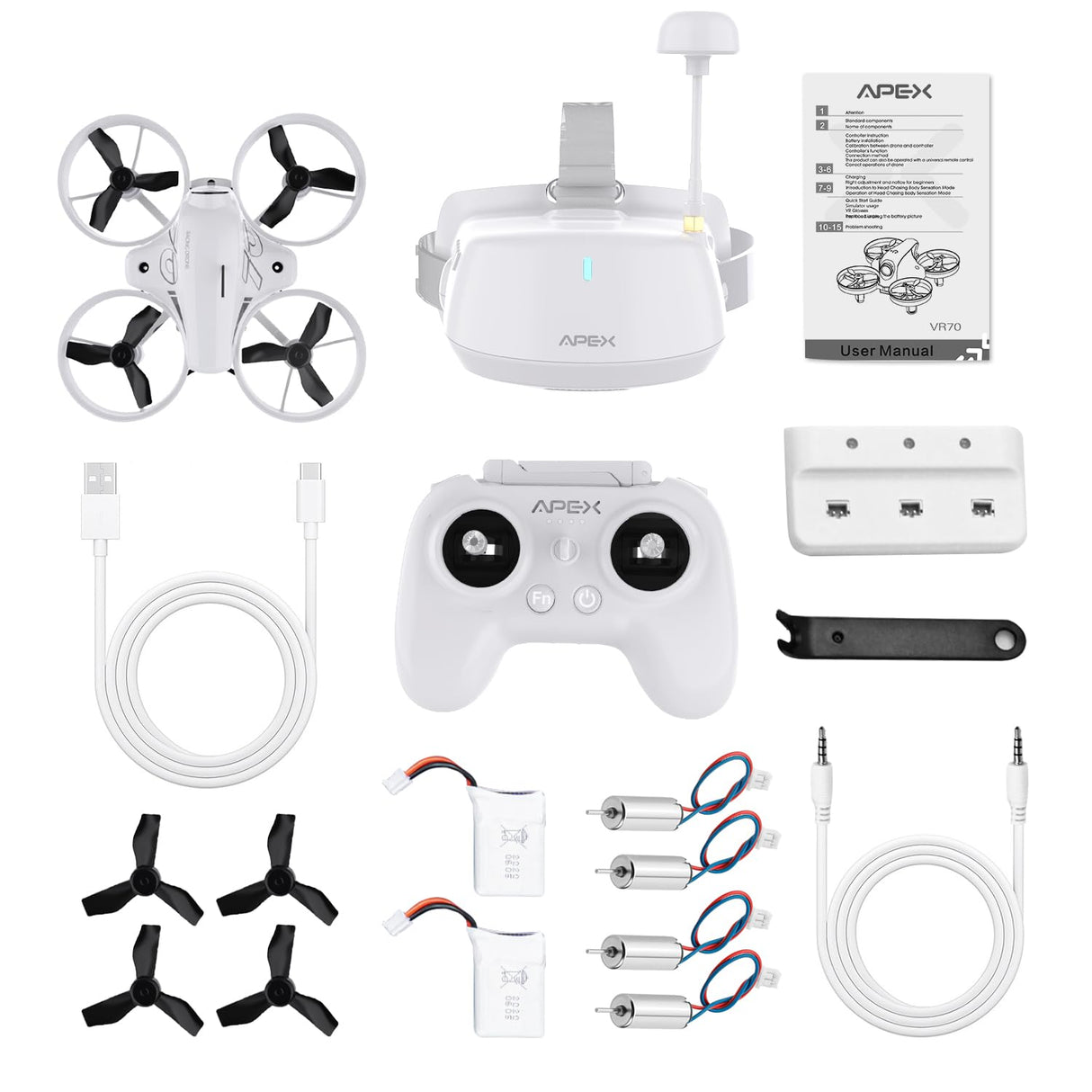 APEX Brushless FPV Drone Kit,Drone de Visión en Primera Persona con Cámara,Quadcopter RC Volar con Gafas FPV,Actualizar el Control de la Cabeza y el Modo de Tortuga,Simulador de Apoyo
