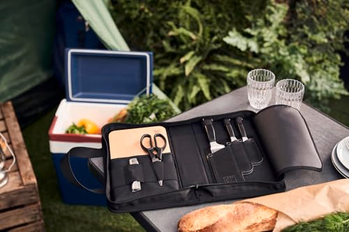 ZWILLING Four Star Traveller Set de cuchillos de 7 piezas para viajes, juego de 3 cuchillos, tabla de cortar, cuchillo de sumer, tijeras multiusos y bolsa de transporte, fabricado en Alemania