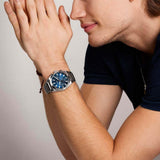 Fossil Reloj Everett para Hombre, Movimiento Cronógrafo Cuarzo con Correa de Piel o Acero, Gris y Azul