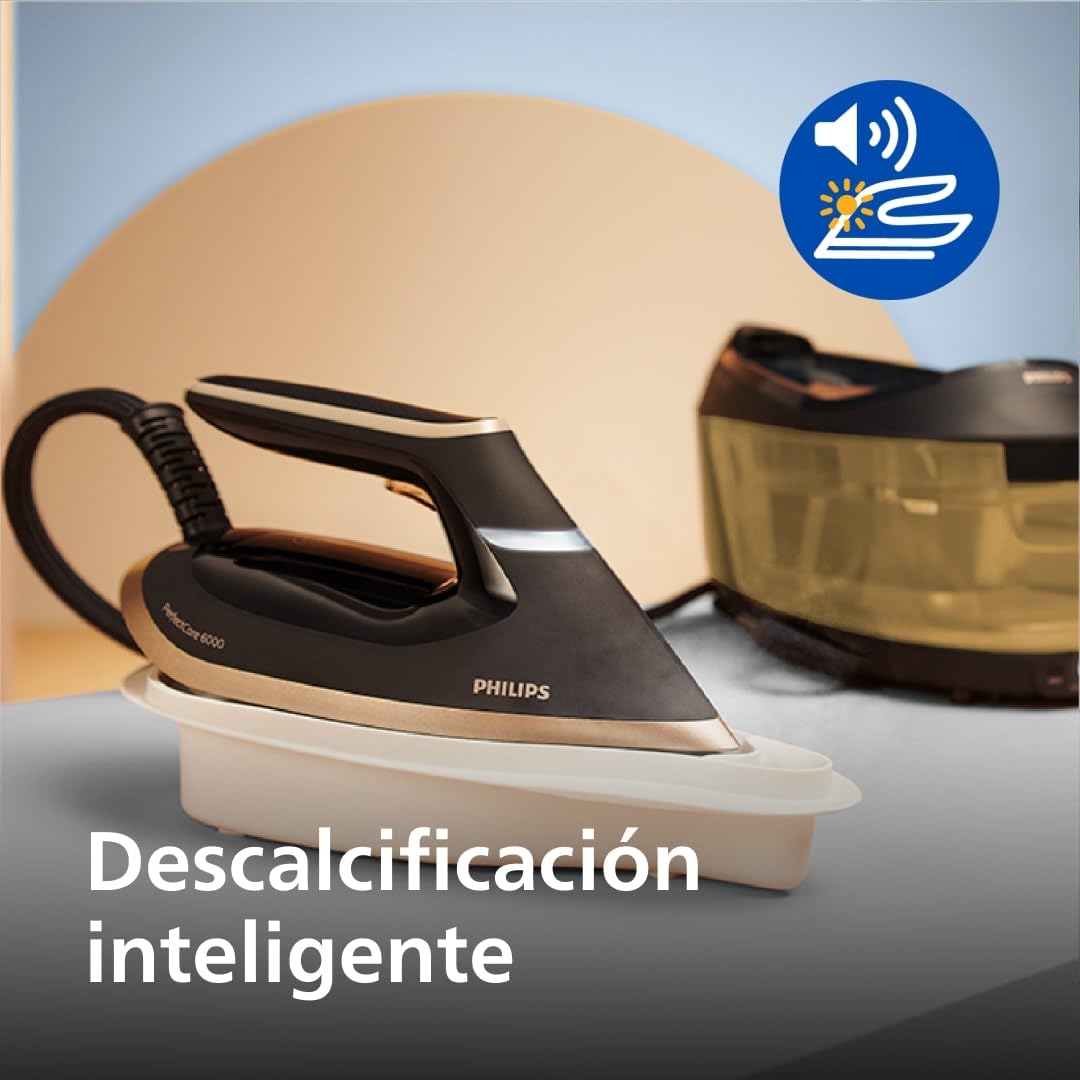 Philips PerfectCare Serie 6000 Centro de planchado a vapor - 2400 W, salida de vapor 600 g, presión 8 bares, tecnología OptimalTEMP, depósito de agua de 1,8 litros, negro (PSG6064/80)