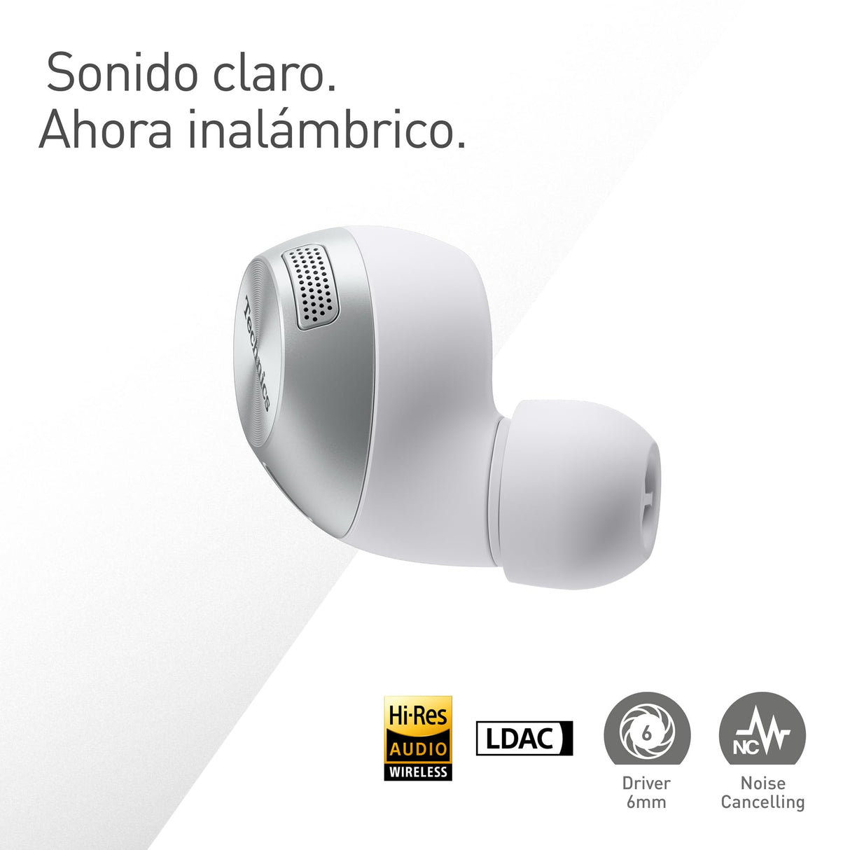Technics EAH-AZ40M2ES Auriculares Inalámbricos con Cancelación De Ruido, Bluetooth Multipunto 3 Dispositivos, Cómodos Intraurales, Micrófono Integrado, Ajuste personalizable, Plata