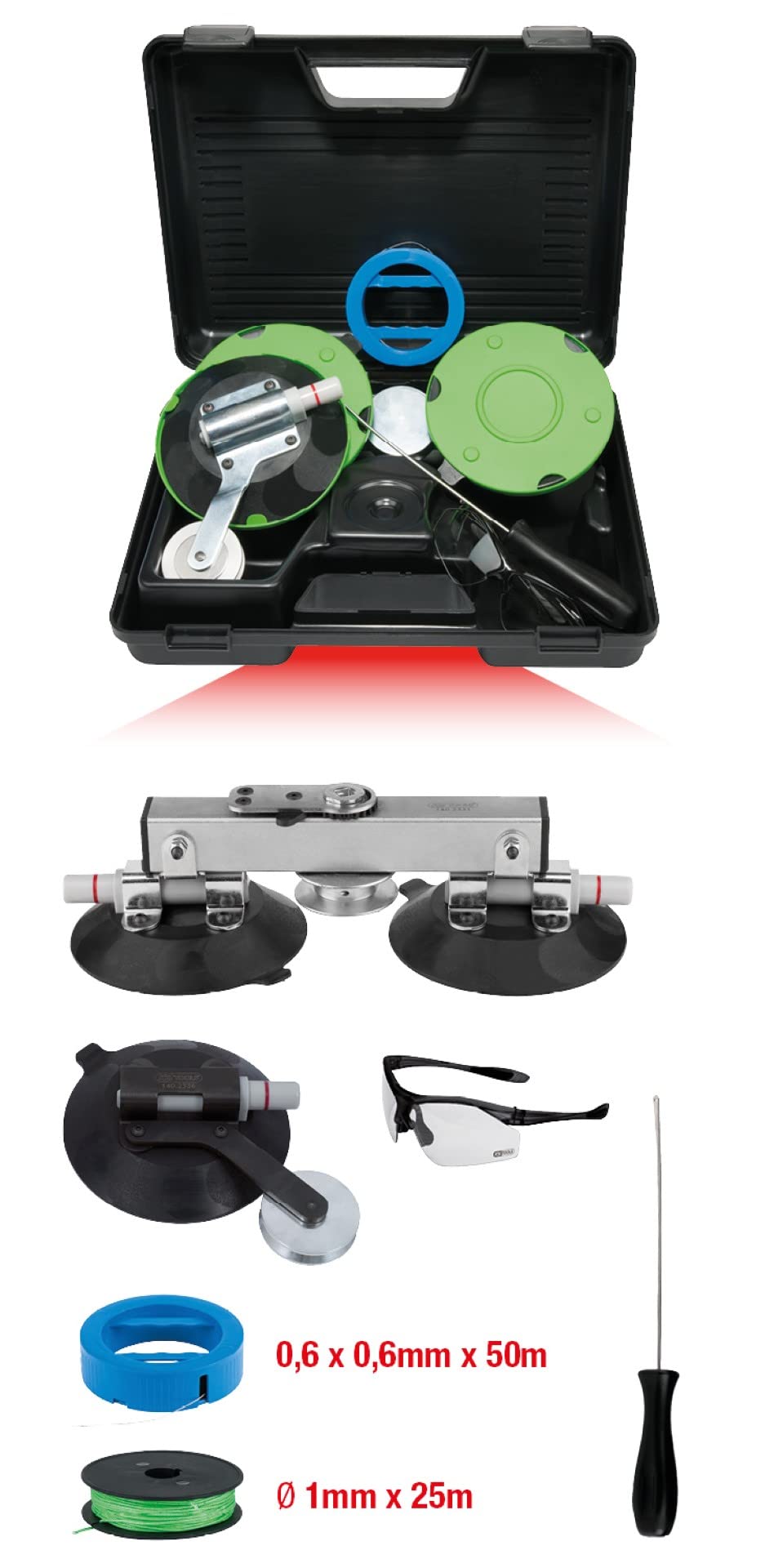KS Tools 140.2360 Desmontador de parabrisas universal para un solo operario, 5 pzs