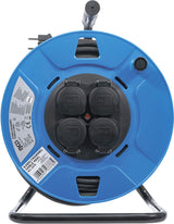 BGS 3378 | Enrollador de cable | 50 m | 3 x 1,5 mm² | 4 tomas con tapas de cierre | IP 44 | 3500 W