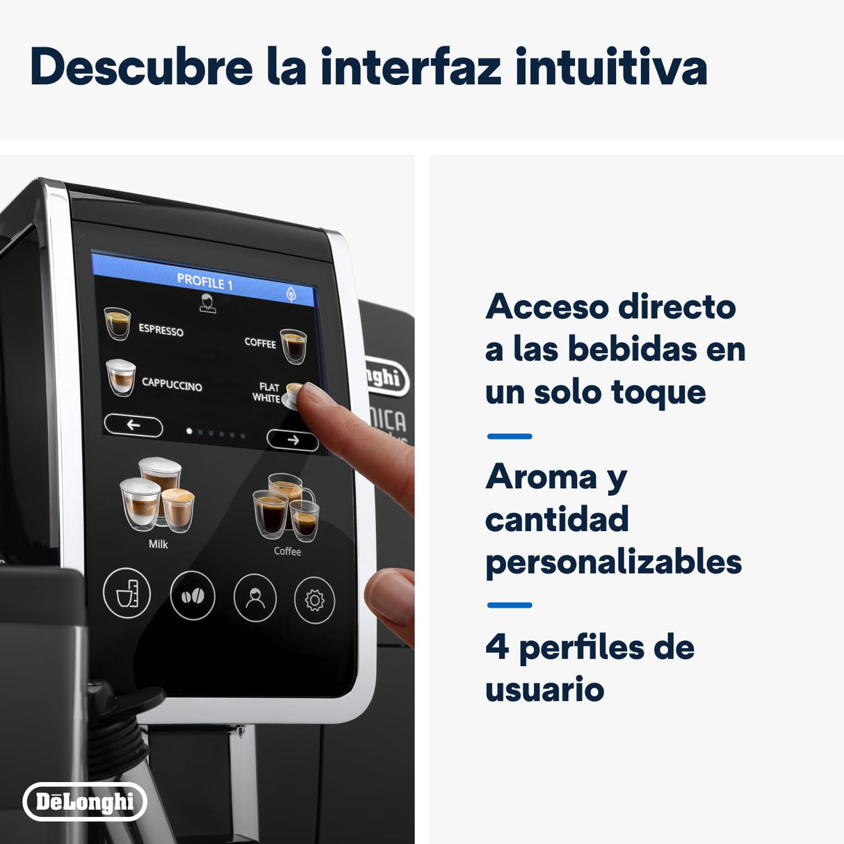 De'Longhi Dinamica Plus ECAM382.70.B, Máquina Automática de Café en Grano, Máquina Cappuccino con LatteCrema Hot, Cafetera Espresso, Taza con 18 Recetas, Pantalla TFT 3,5'', 1450W, Negro
