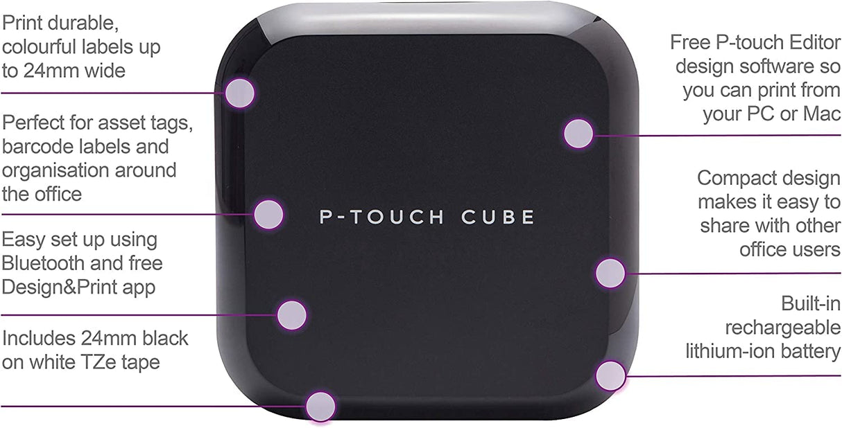 Brother PTP710BT Cube. Rotuladora electrónica profesional portátil con conexión PC y Bluetooth . Color negro