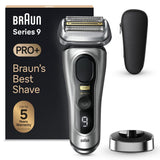 Braun Series 9 Pro+ Afeitadora Eléctrica Hombre, Máquina de Afeitar Barba Con Base De Carga y Funda De Viaje, En Seco Y En Mojado, 60 Min De Autonomía, 9517s, Plata