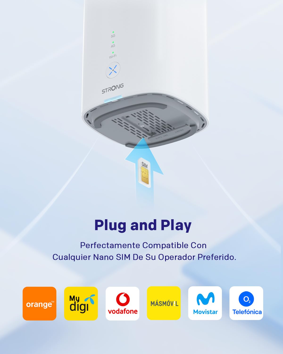 STRONG Router 5G SIM WiFi 6 AX3000 CPE, hasta 3.2 Gbps, 2.5GE WAN/LAN & 1GE LAN, RJ11 VoIP/VoNR, Compatible con Mesh, Chipset Qualcomm (5GROUTERAX3000)