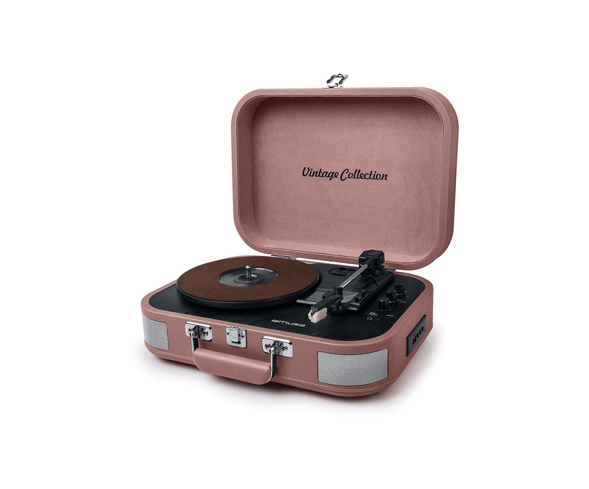 Muse MT-201 BTP - Giradiscos Muse Tres velocidades, Bluetooth, USB y Lector de Tarjetas SD, Rosa