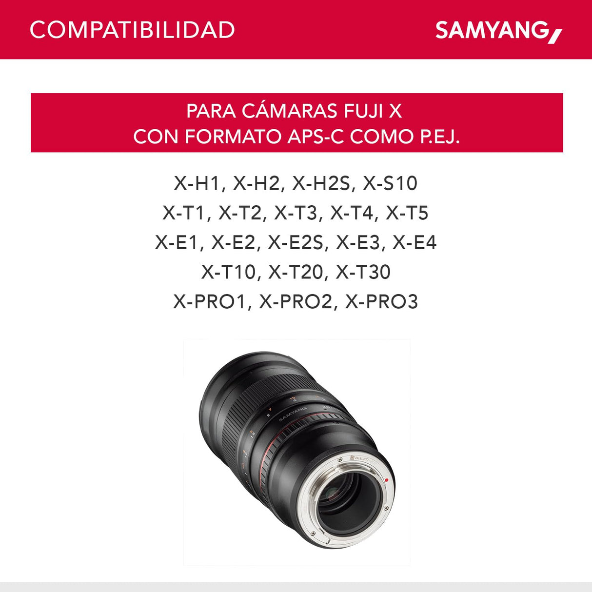 Samyang F1112210101 - Objetivo fotográfico DSLR para Fuji X (Distancia Focal Fija 135mm, Apertura f/2-22 ED UMC, diámetro Filtro: 77mm), Negro