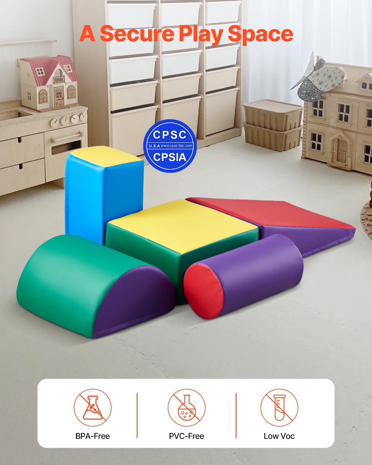 VEVOR 5 PCS Juego de Juguetes de Escalada de Espuma, Bloques de Escalada de Cuero Sintético, Juego de Actividades para Trepar y Gatear en Interiores Fácil de Limpiar, para Niños de 6 Meses a 3 Años