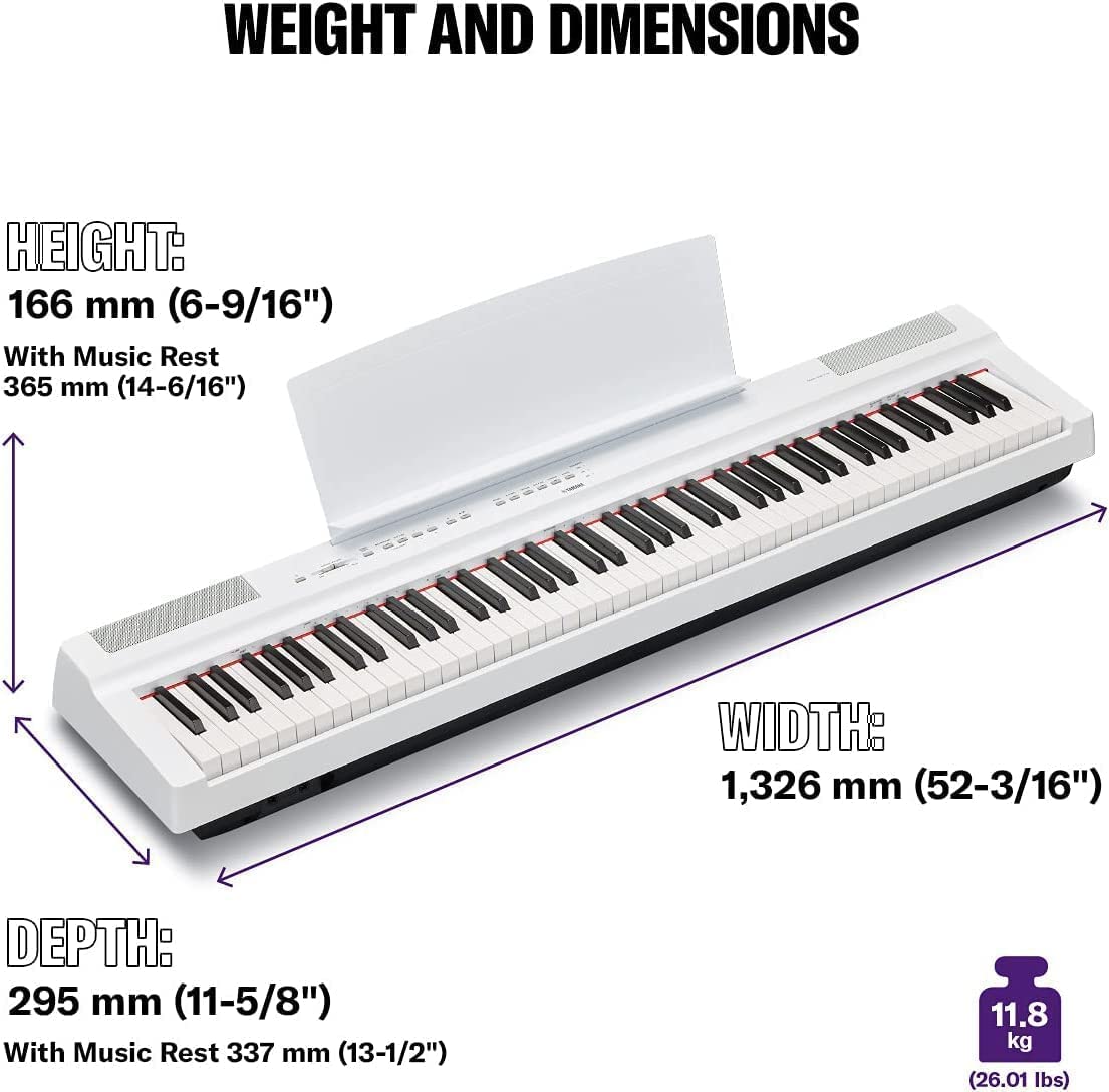 Yamaha P-125a - Piano digital portátil esbelto, dinámico y potente, combinado con la tecnología más vanguardista, color blanco