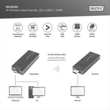 DIGITUS Juego de Extensores de Vídeo Inalámbricos - 30 m de Alcance - Ultra-HD 4k/30Hz - Transmisor con Conector USB-C y Receptor con Conector HDMI - Punto a Punto - Plug&Play - Negro-Plata