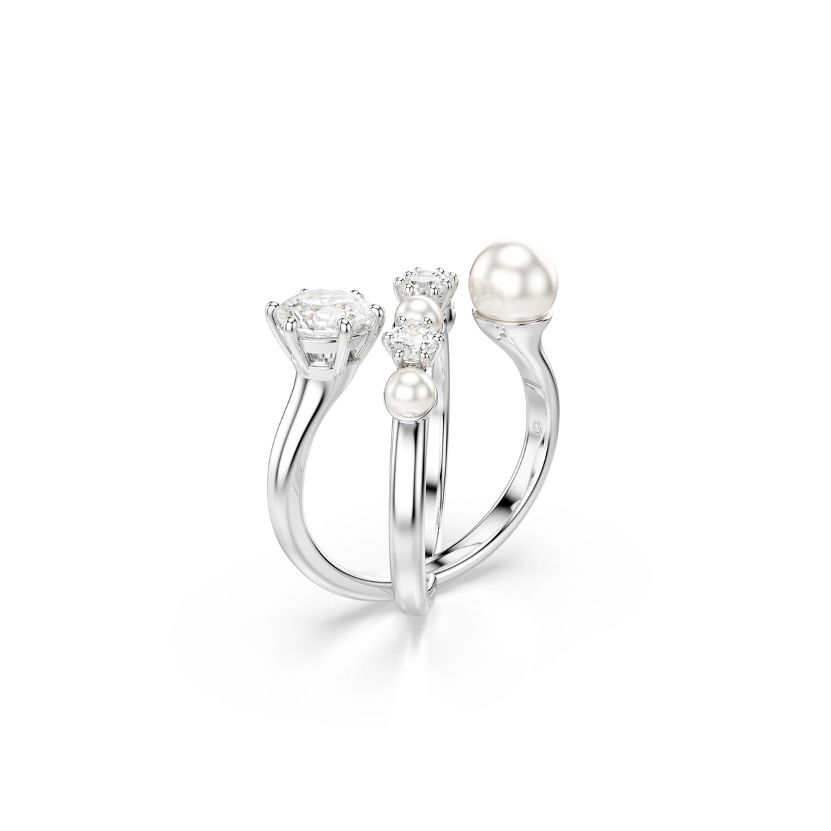 Swarovski Anillo de cóctel Matrix, Perla de cristal, Talla redonda, Blanco, Baño de rodio