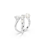 Swarovski Anillo de cóctel Matrix, Perla de cristal, Talla redonda, Blanco, Baño de rodio