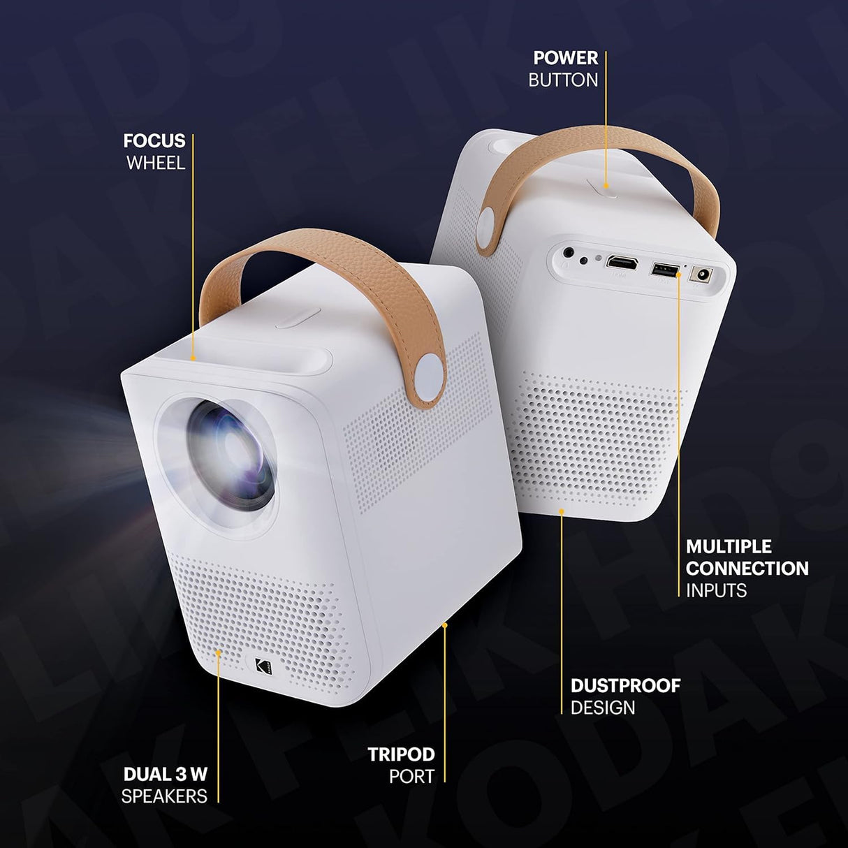 KODAK Proyector Inteligente FLIK HD9, Mini película portátil Blanca para Interiores y Exteriores, FHD 1080p para Pantallas de hasta 120"
