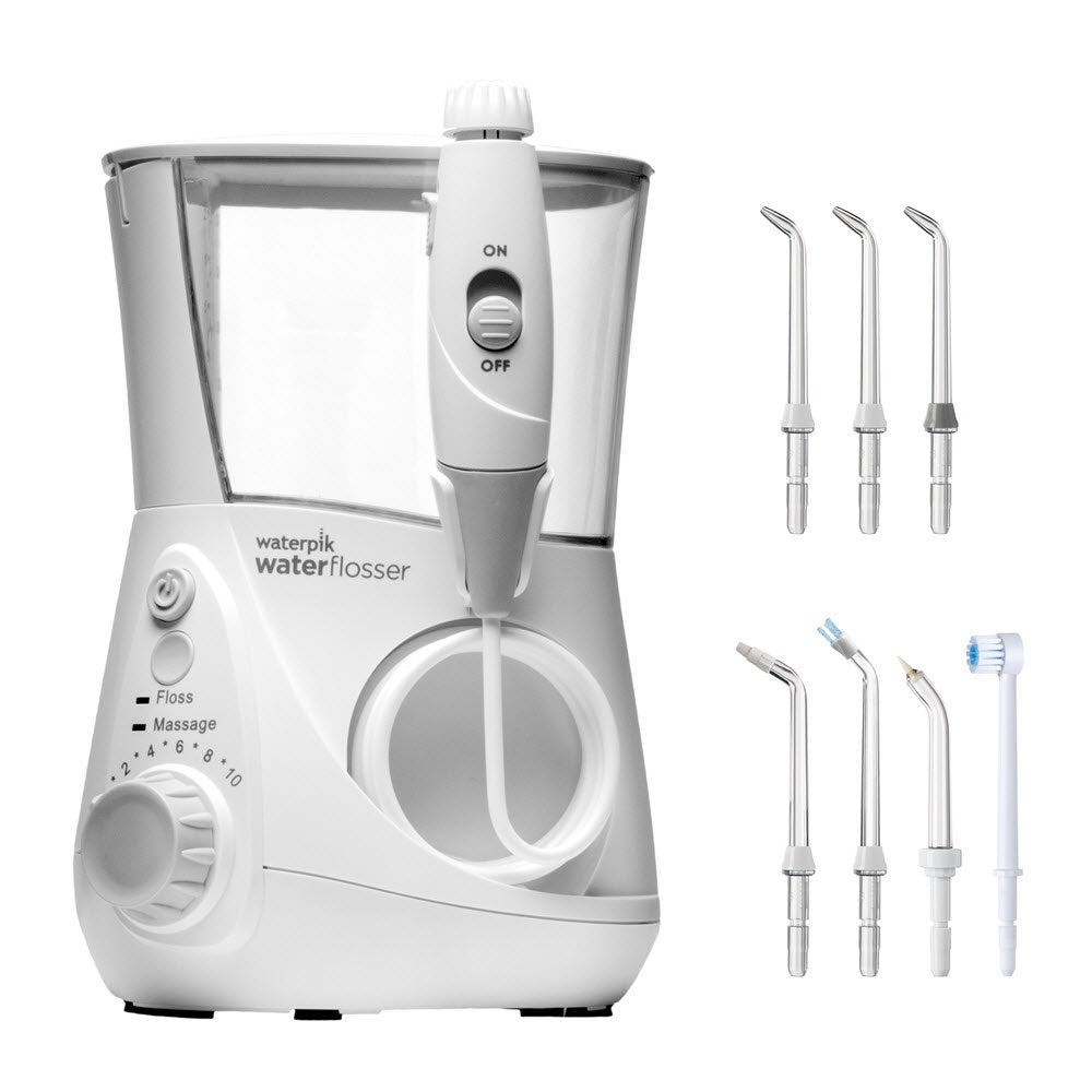 Waterpik Ultra Irrigador Dental Sobremesa Profesional con Agua a Presión y Sistema Avanzado de Control de Presión Mediante 10 Posiciones con 7 Boquillas, Eliminación de Placa Dental, Blanco (WP-660EU)