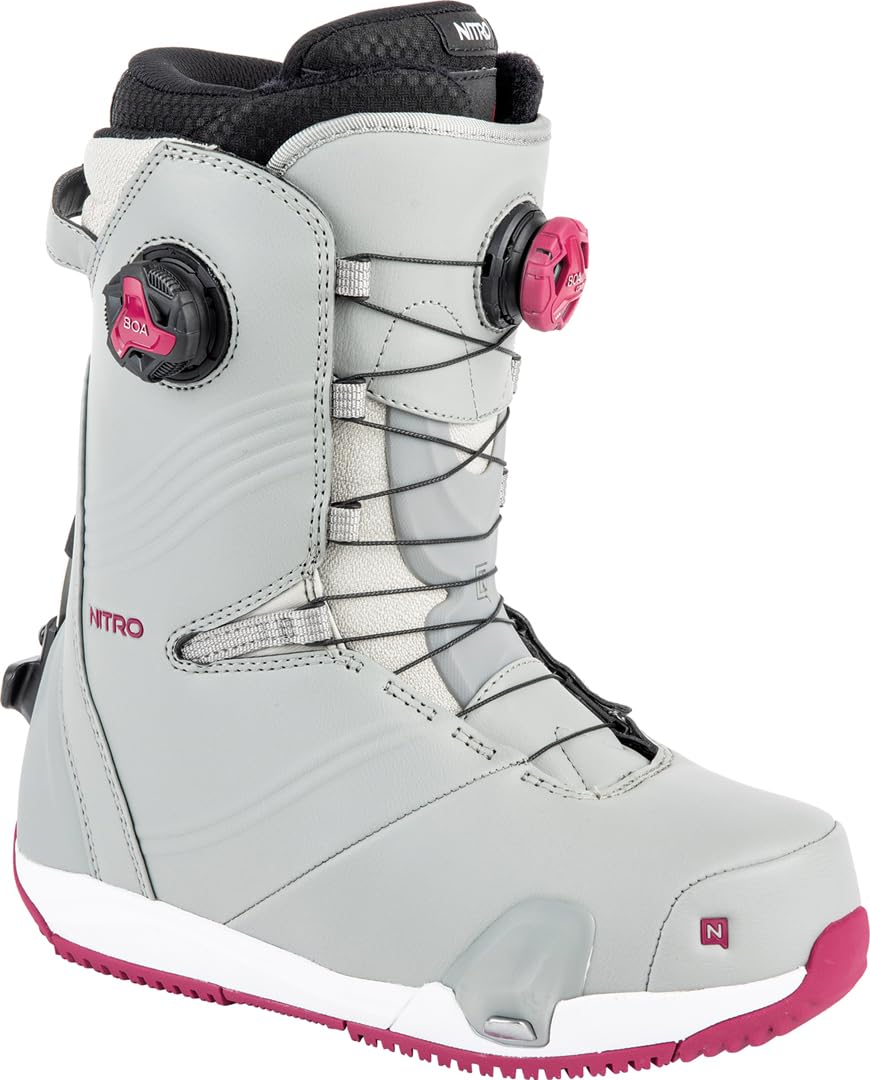Nitro Dynasty Boa 24 All Mountain Freeride Premium Sistema de Cordones Rápidos Step On Boot Snowboot Barco de Snowboard, Mujer, Vino Iron, 26