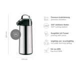 alfi GETRÄNKESPENDER 2,2 l, jarra con bomba de acero inoxidable pulido con inserción de vidrio duro, bomba integrada, mantiene el calor 12 horas y el frío 24 horas, 24 tazas, fondo 360°, para catering
