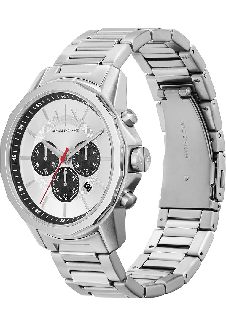 Armani Exchange Reloj Hombre, Movimiento cronógrafo de Cuarzo y Caja de 44mm con Correa de Acero Inoxidable