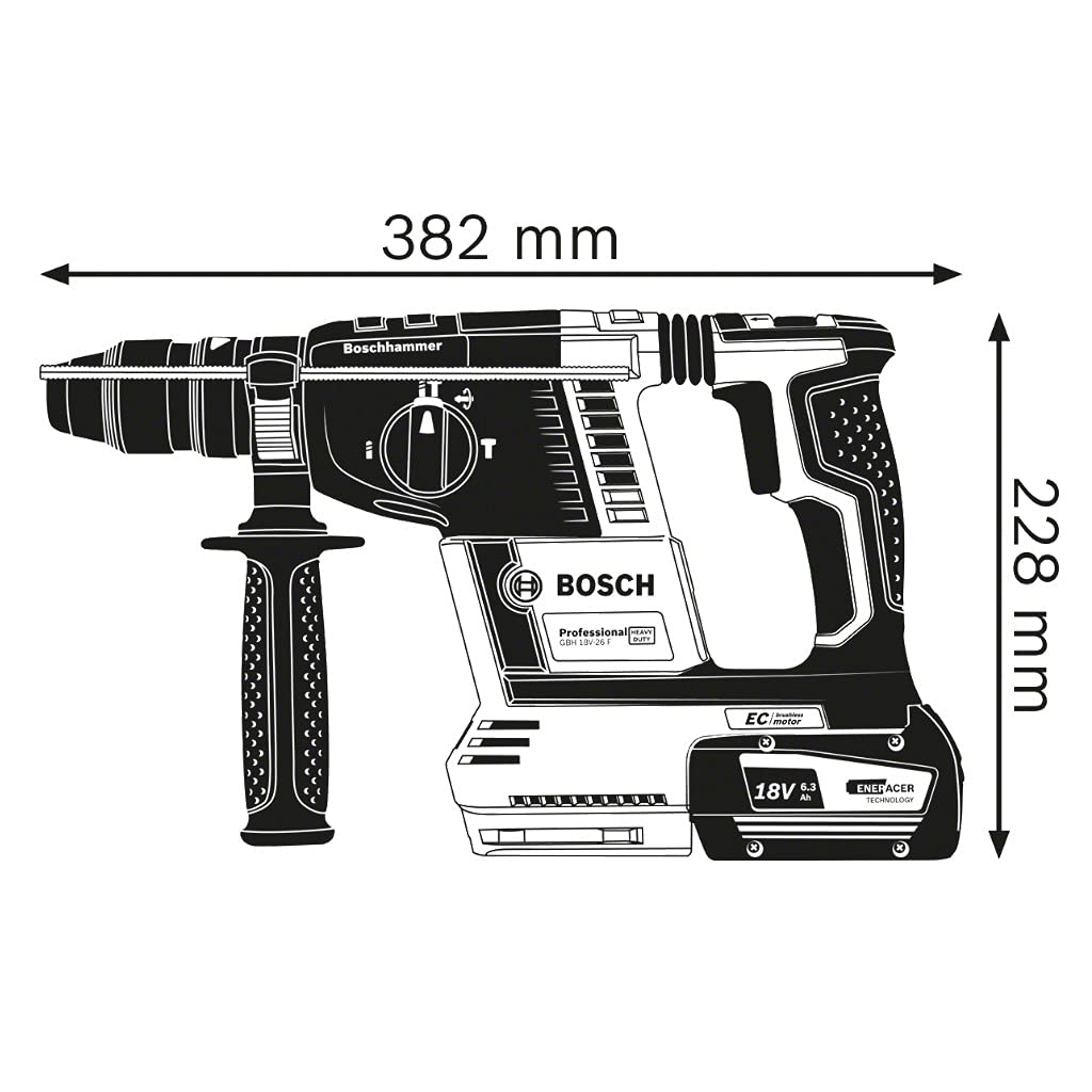 Bosch Professional GBH 18V-26 F - Martillo perforador combinado a batería (18V, 2,6 J, Ø máx. hormigón 26 mm, SDS plus, 2 baterías 5,5 Ah ProCORE18V, en L-BOXX 136), Negro, Rojo, Azul, en L-BOXX