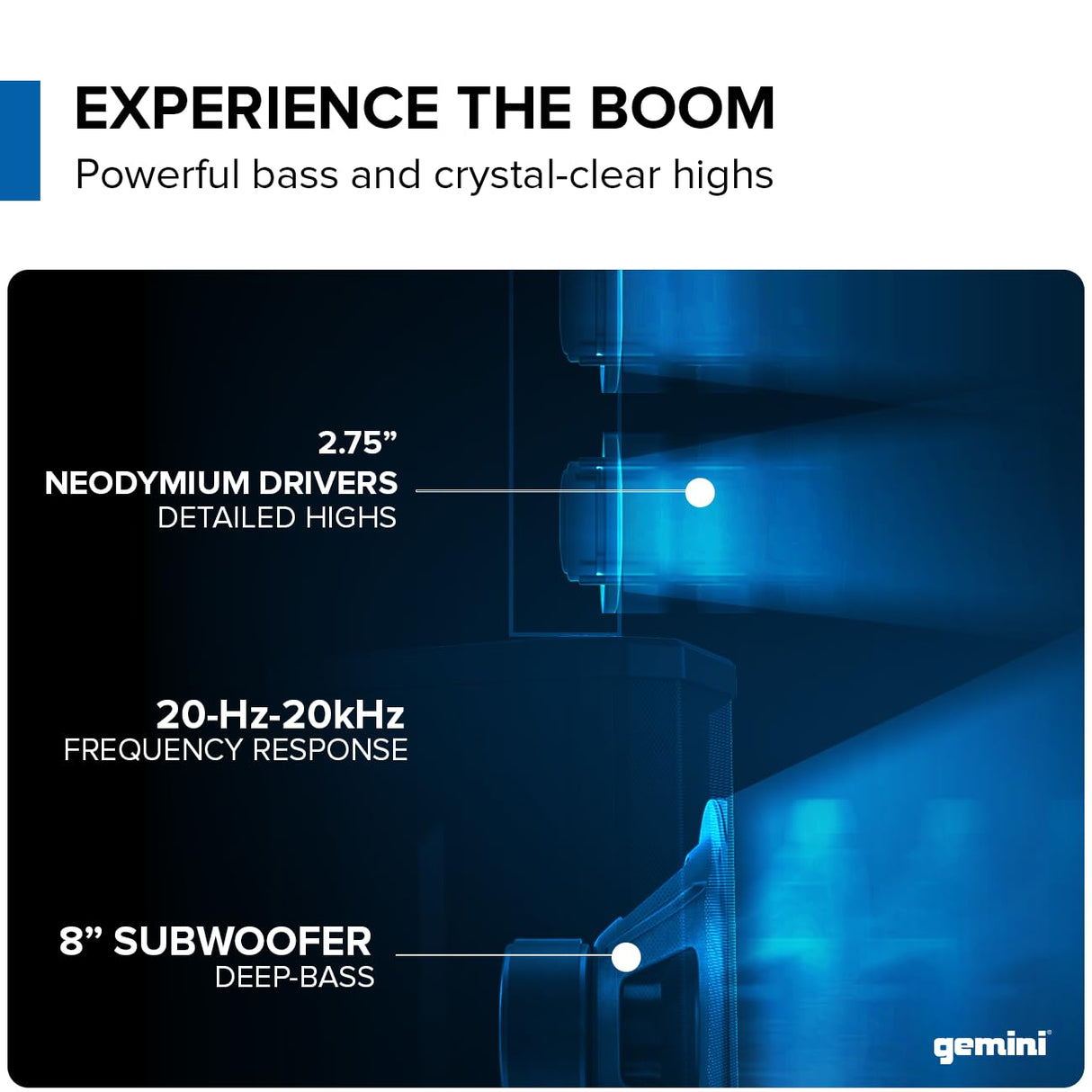 Gemini Sound WPX-2000TOGO Altavoz PA Pro Line Array Modular Portátil, con Batería, Pico de 1000 W, Transmisión por Bluetooth, para Djs, Fiestas y Eventos