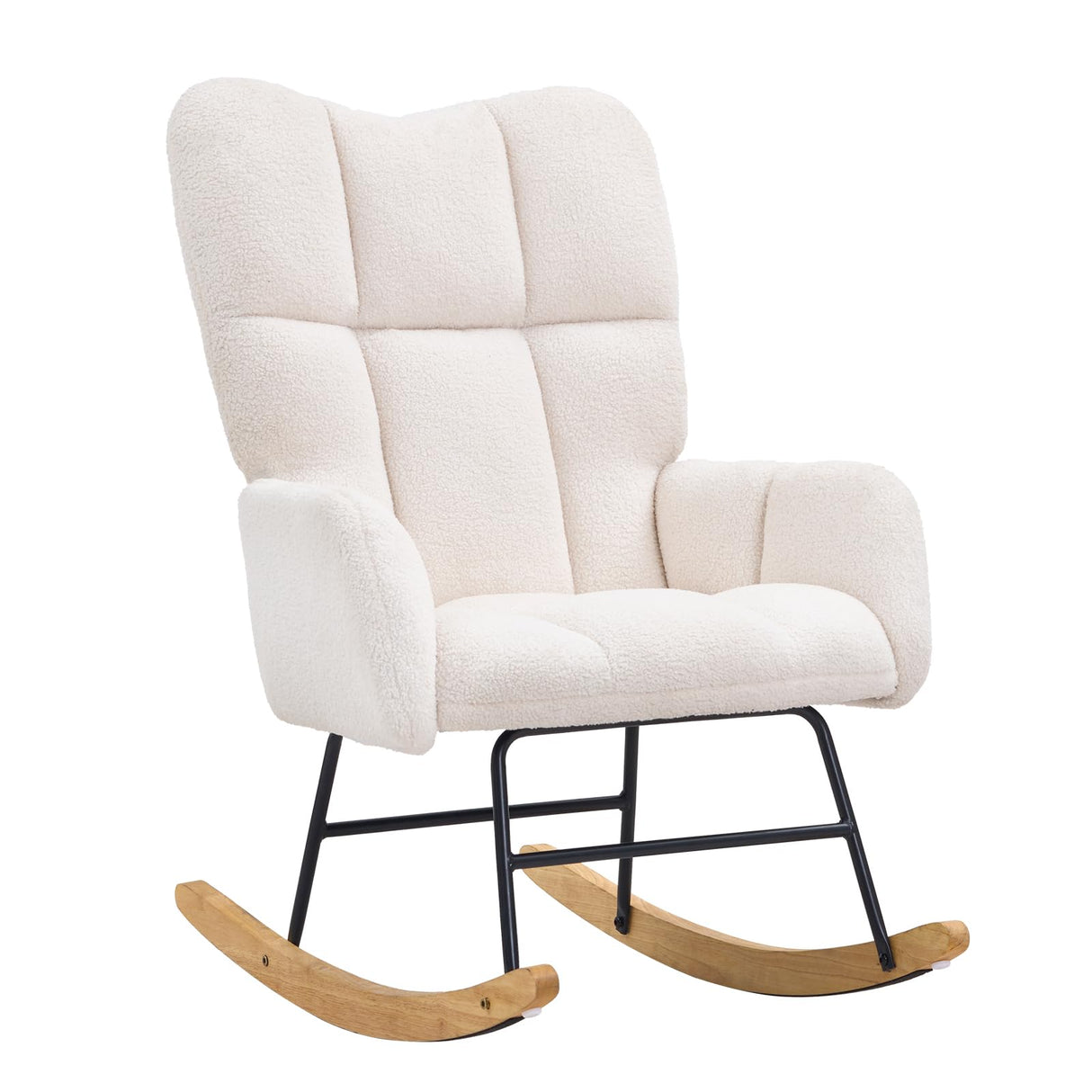 VEVOR Columpio, 113 kg Capacidad de Peso Tela de Peluche Acolchado balancín Deslizante Asiento Suave y Respaldo Alto, Silla de Lactancia para guardería, Dormitorio, Sala de Estar, Blanco Marfil, 95 x